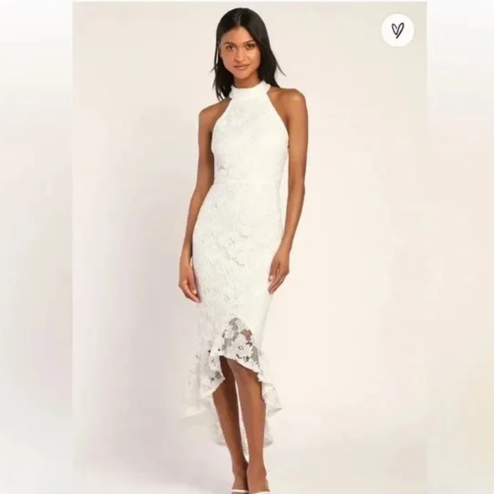 Lulu's All The Charm White Lace Sleeveless High-Low Dress Wedding Bridal Sz S